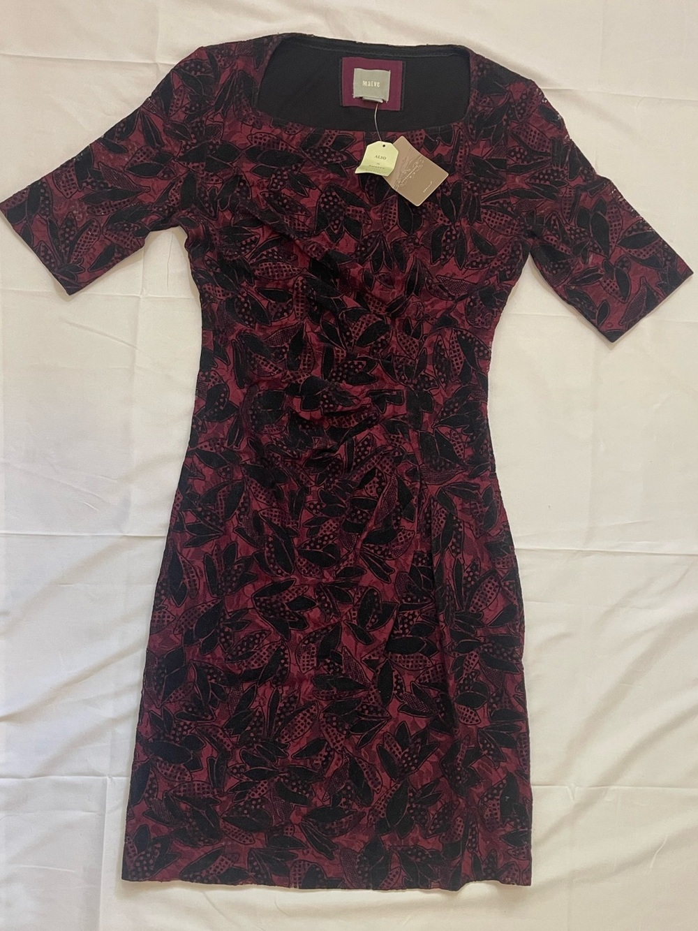 NWT Anthropologie Maeve Wine Black Flocked Lace Dress Size 6